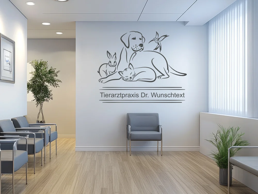 Wandtattoo für Tierarztpraxis mit Wunschtext