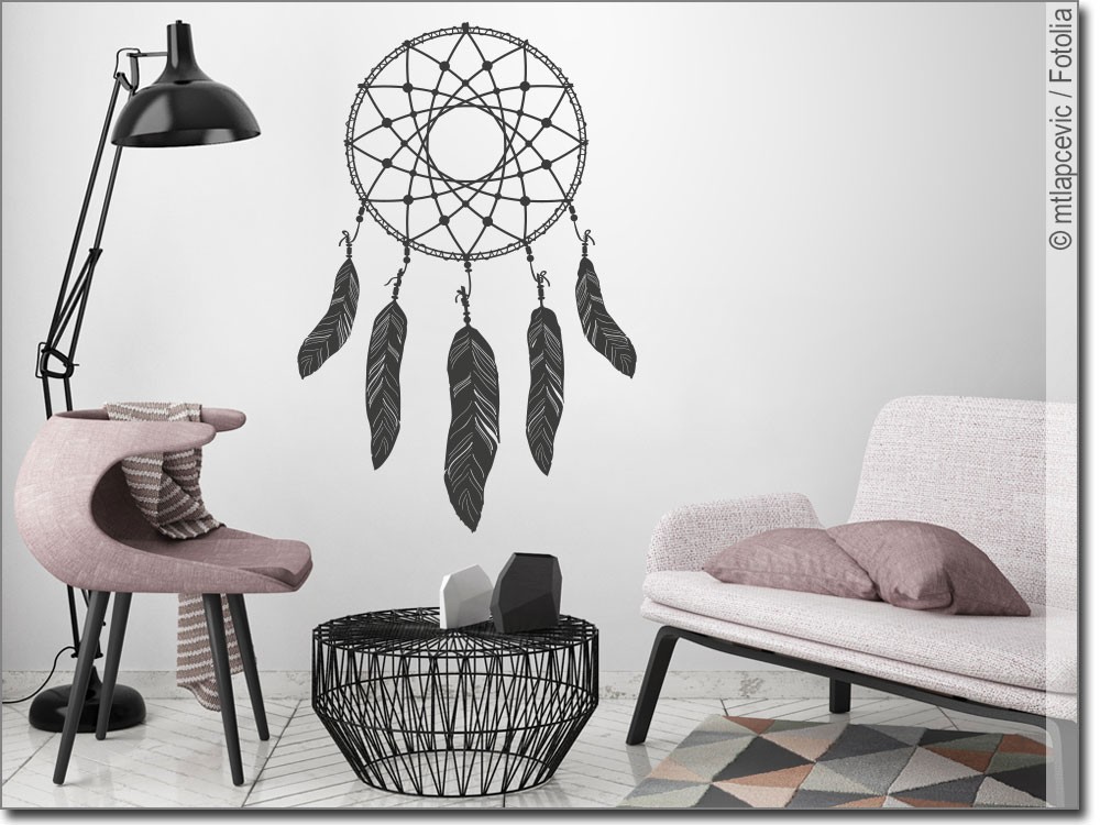 Traumfänger-Wandtattoo Mit Pfeil – Abnehmbare Deko Fürs Schlafzimmer | 67x42 Cm | Weiß