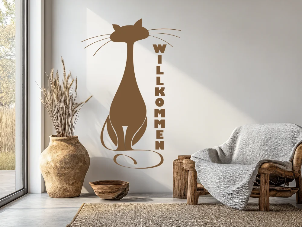 Willkommen Wandtattoo mit Katze