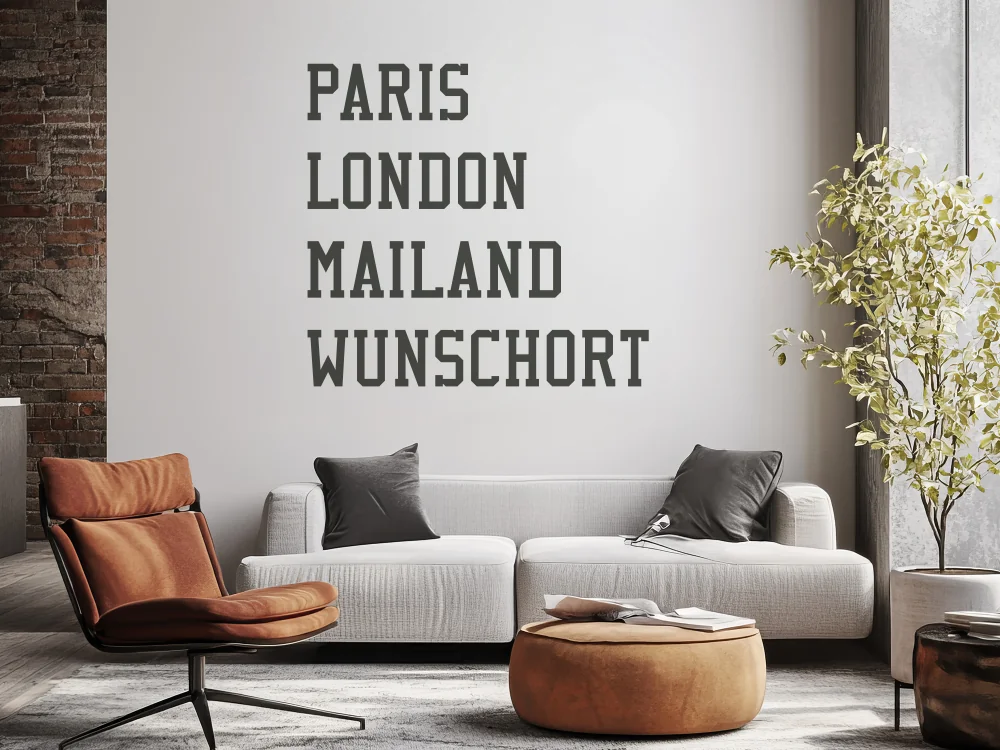 Aufkleber für die Wand mit Wunschort