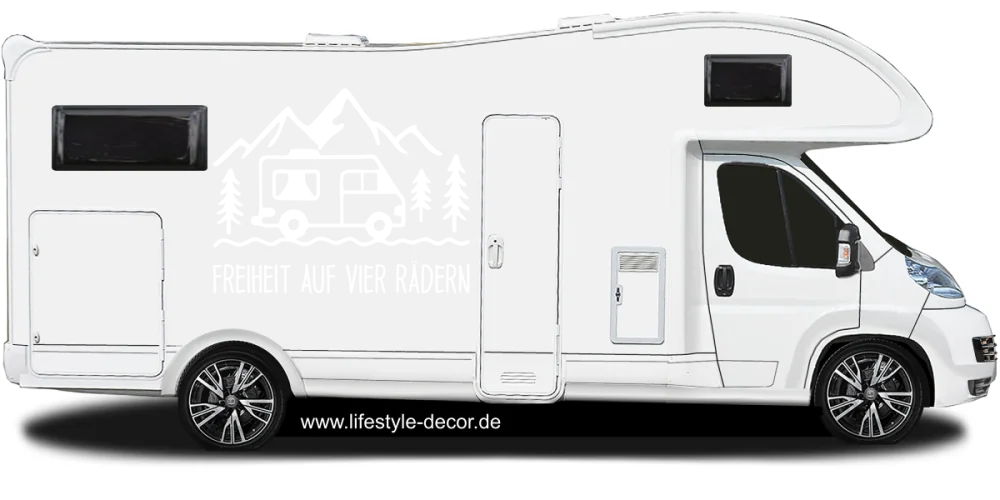 Wohnmobildekor Freiheit auf vier Rädern auf Seite - Ansicht Farbauswahl Wohnmobildekor Freiheit auf vier Rädern auf Seite - Ansicht Farbauswahl