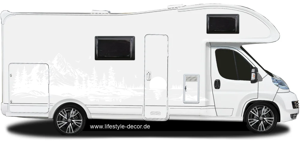 Wohnmobilsticker Alpensee mit Sonnenuntergang - auf Wohnmobil mit Farbauswahl