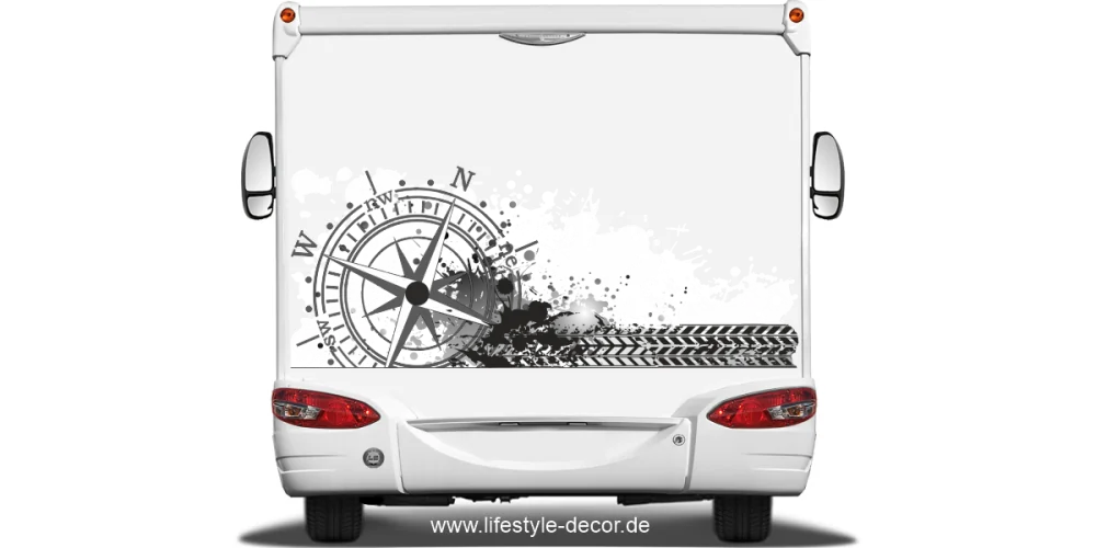 Wohnwagendekor Kompass mit Farbklecksen Wohnwagendekor Kompass mit Farbklecksen