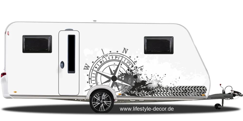 Wohnwagendekor Kompass mit Farbklecksen Wohnwagendekor Kompass mit Farbklecksen