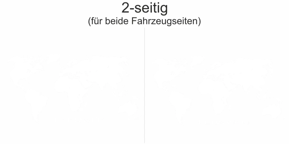 Wohnmobilaufkleber mit Weltkarte auf hellem Reisemobil - Ansicht zweiseitig für beide Fahrzeugseiten und Farbauswahl Wohnmobilaufkleber mit Weltkarte auf hellem Reisemobil - Ansicht zweiseitig für beide Fahrzeugseiten und Farbauswahl