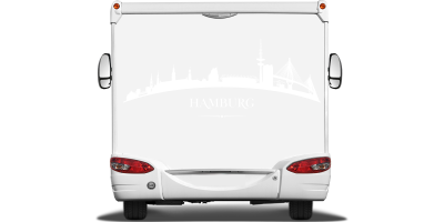 Autodekor Hamburger Skyline auf Heck von Wohnmobil oder Wohnwagen - Ansicht Farbauswahl