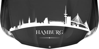 Autodekor Hamburger Skyline auf dunkler Motorhaube - Ansicht Farbauswahl  auf Heck von PKW - Ansicht Farbauswahl - Ansicht Ausrichtung und Farbauswahl - Ansicht Ausrichtung mit Far