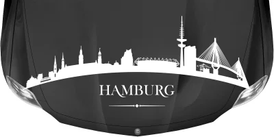Autodekor Hamburger Skyline auf dunkler Motorhaube - Ansicht Farbauswahl  auf Heck von PKW - Ansicht Farbauswahl - Ansicht Ausrichtung und Farbauswahl - Ansicht Ausrichtung mit Far