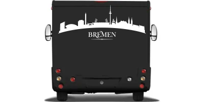 Autotattoo mit der Silhouette von Bremen auf Heck von Wohnmobil oder Wohnwagen - Ansicht Farbauswahl