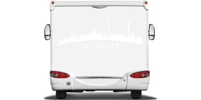 Autoaufkleber Hannoveraner Skyline auf Heck von Wohnmobil oder Wohnwagen - Ansicht Farbauswahl