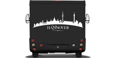 Autoaufkleber Hannoveraner Skyline auf Heck von Wohnmobil oder Wohnwagen - Ansicht Farbauswahl