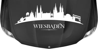 Konturen Wiesbadens als Aufkleber fürs Auto auf dunkler Motorhaube - Ansicht Farbauswahl