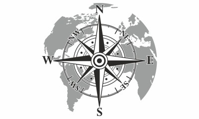 Wandtattoo Kompass mit Weltkarte - Komplettansicht