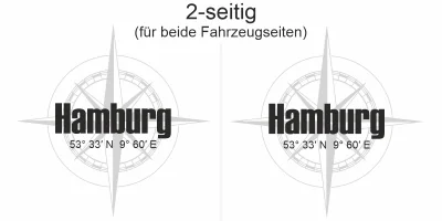 Autoaufkleber Kompass mit Koordinaten und Wunschtext