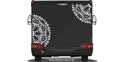 Autoaufkleber mit Spirituellem Mandala auf Heck von Wohnmobil oder Wohnwagen - Ansicht Farbauswahl