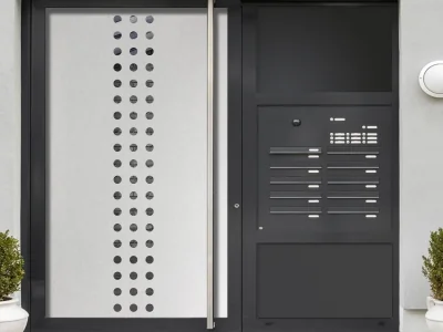 Glasbanner Kreise als Blickschutz auf Haustür