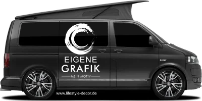 Autoaufkleber Eigene Grafik einfarbig - Ansicht Farbauswahl auf dunklem Campervan