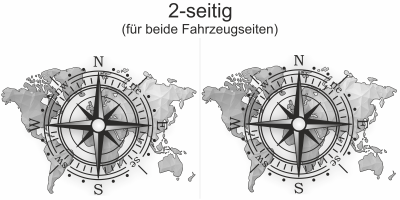 Aufkleber Kompass und Weltkarte mit Farbauswahl