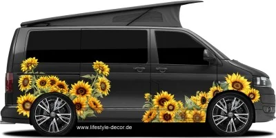 Aufkleber Sonnenblumen Dekorset auf dunklem Van