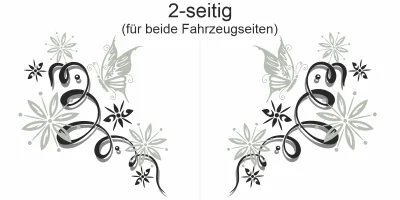 Aufkleber für das Auto mit Schmetterlingsdekor - Ansicht zweiseitig für beide Fahrzeugseiten