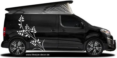 Aufkleber Auto kunstvoller Blätterzweig auf dunklem Camper - Ansicht Farbauswahl