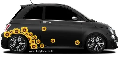Sonnenblumen Autoaufkleber Set auf dunkler Fahrzeugseite