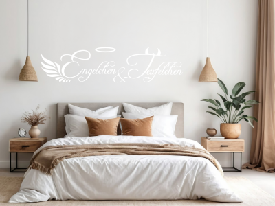 Wandtattoo Engelchen & Teufelchen über Bett