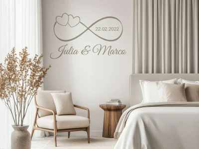Wandtattoo mit zwei Herzen und Wunschtext