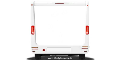 Aufkleber Reisemobil Spruch Abenteuer auf hellem Reisemobilheck - Ansicht Farbauswahl