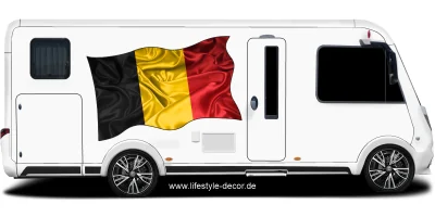 Aufkleber Fahne von Belgien auf Fahrzeugseite von Wohnmobil