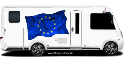 Aufkleber Fahne von Europa auf Fahrzeugseite von Wohnmobil