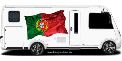 Aufkleber Fahne von Portugal auf Fahrzeugseite von Wohnmobil