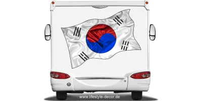 Aufkleber Fahne von Südkorea auf Heck von Reisemobil oder Wohnwagen