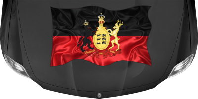 Aufkleber Fahne von Württemberg auf Motorhaube von dunklem PKW, Reisemobil oder Camper