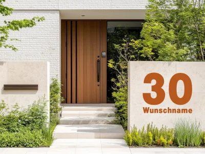 Aufkleber für Fassaden mit Hausnummer und Wunschtext