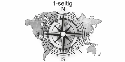 Aufkleber Kompass und Weltkarte - Ansicht Ausrichtung und Farbauswahl