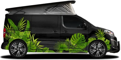 Aufkleber Dschungel Pflanzen Dekor Set auf dunklem Camper