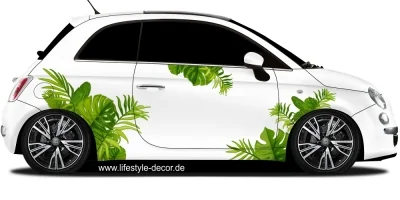 Aufkleber Dschungel Pflanzen Dekor Set auf weißem Auto