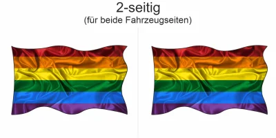 Aufkleber Regenbogenfahne LGBTQ - Ansicht zweiseitig für beide Fahrzeugseiten