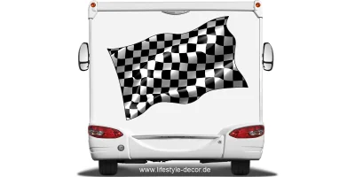 Aufkleber Startflagge auf Heck von Reisemobil oder Wohnwagen