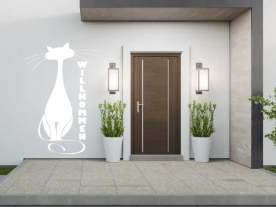 Aufkleber für die Fassade mit Willkommen und Katze - Ansicht Farbauswahl