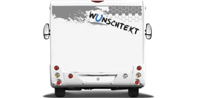 Auto Aufkleber Polygon Dekor auf Heck von Wohnwagen oder Wohnmobil