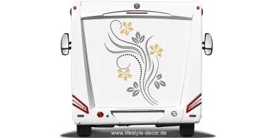 Auto Sticker Traumhaftes Blumenornament auf Heck von Wohnmobil oder Wohnwagen