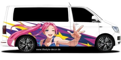 Autoaufkleber Anime Star auf weißem Van