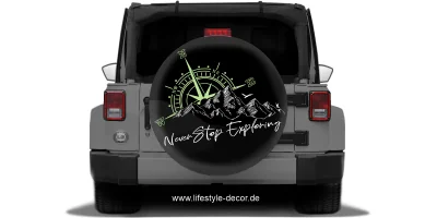 Autoaufkleber Berge and Kompassrose - Never Stop Exploring