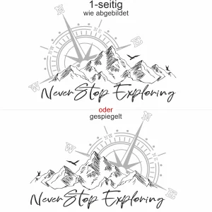 Autoaufkleber Berge and Kompassrose - Never Stop Exploring