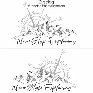 Autoaufkleber Berge and Kompassrose - Never Stop Exploring