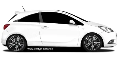 Text Dream on mit Federn als Autoaufkleber auf hellem PKW - Ansicht Farbauswahl