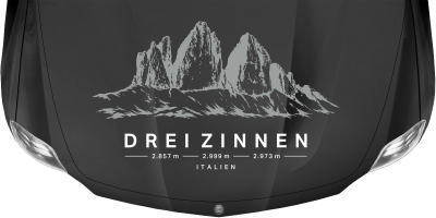Autoaufkleber Drei Zinnen auf dunkler Motorhaube