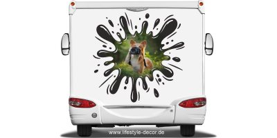 Autoaufkleber Eigenes Foto Klecks auf dem Heck vom Wohnmobil oder Wohnwagen